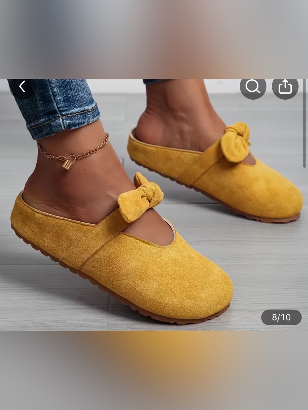 Women's Yellow Suede Bow Slip-On Mules size 6 , super soft slippers birks style